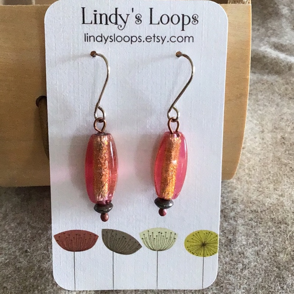 Handcrafted earrings with vintage glass foil beads
